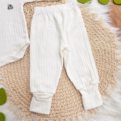 Conj. Body Manga Longa Pinguim e Calça Canelada - Branco